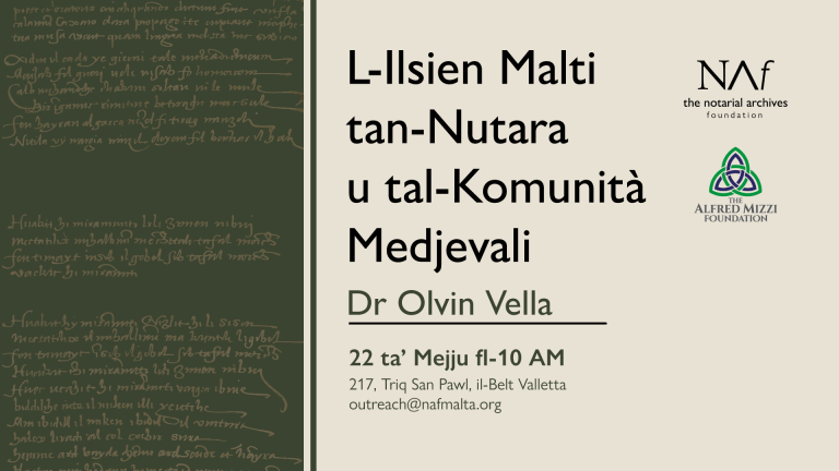Poster għat-taħdita 'L-Ilsien Malti tan-Nutara u tal-Komunità Medjevali