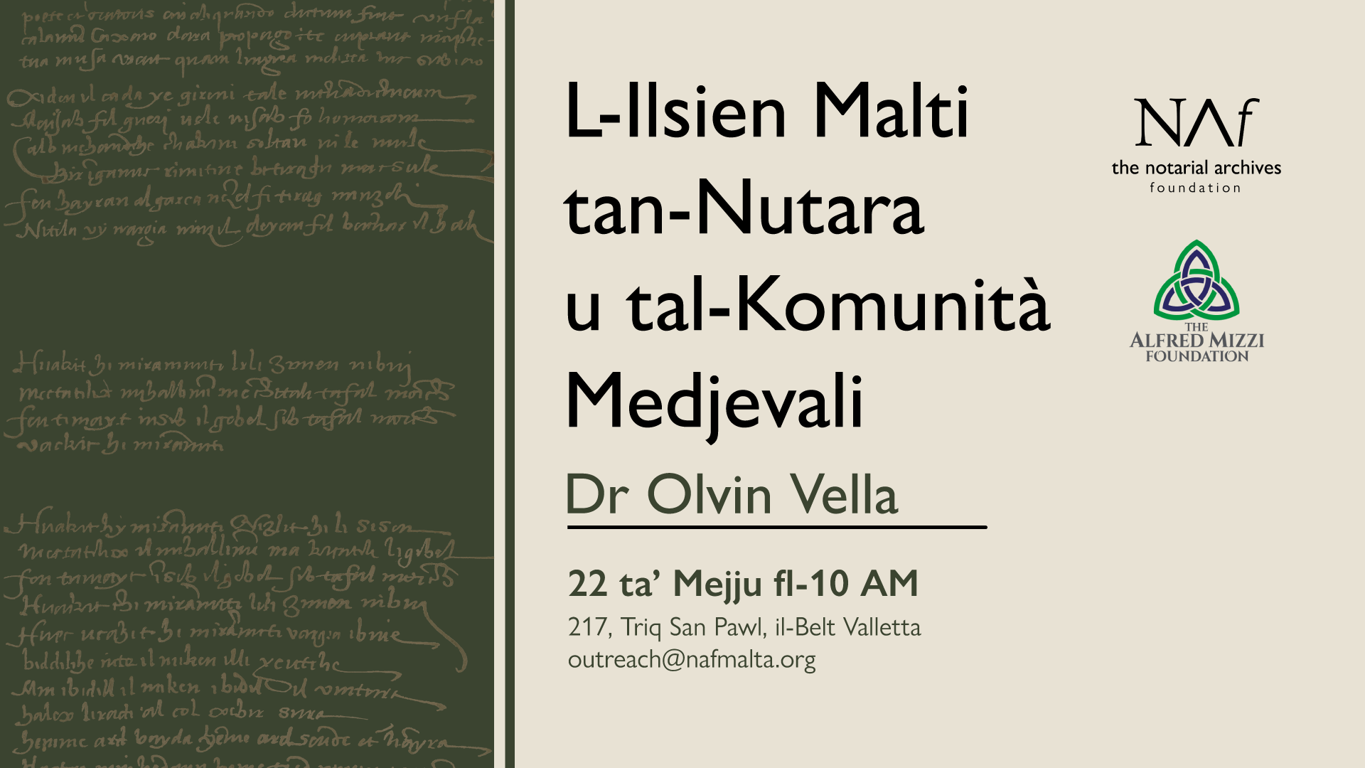 Poster għat-taħdita 'L-Ilsien Malti tan-Nutara u tal-Komunità Medjevali