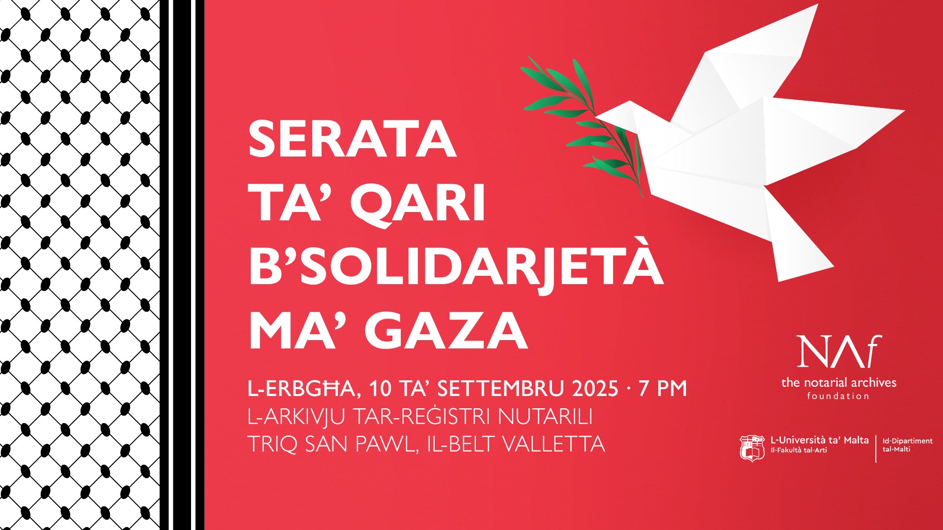 Poster for Serata ta’ Qari b’Solidarjetà ma’ Gaza Event