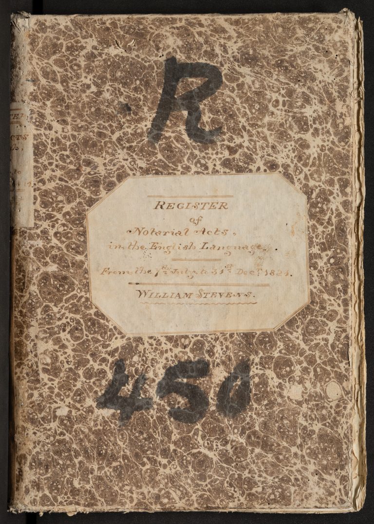 Marbled cover of Notary William Stevens, 1821